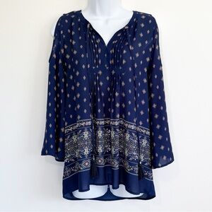 THE LIMITED Boho Print Pleasant Blouse Navy Blue Size Medium